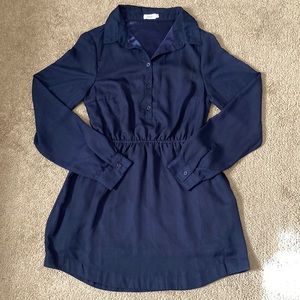 TOBI plain navy blue button up long sleeve dress with cinched waist, medium